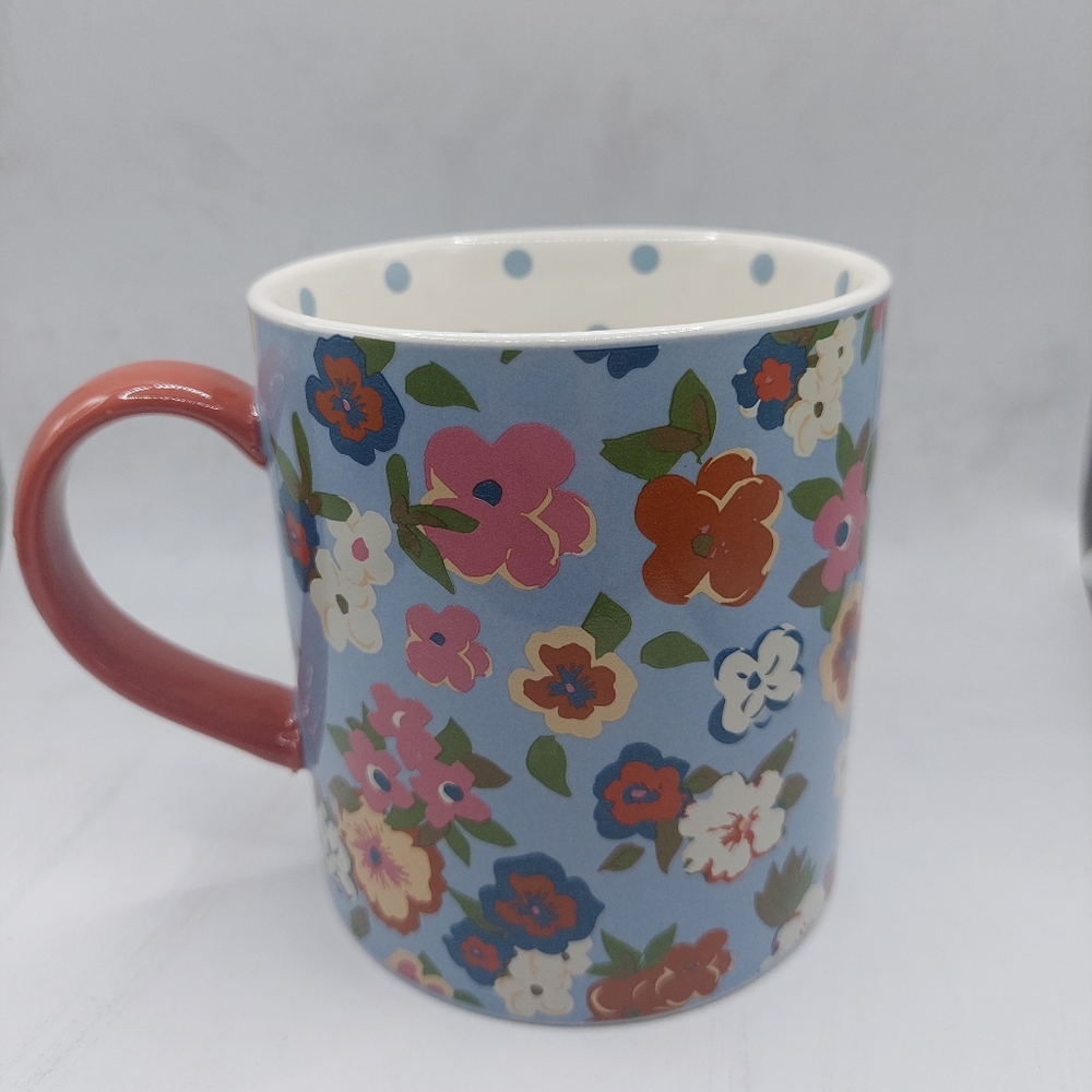 Matilda Jane Botanical Floral 20 oz Coffee Mug with Polka Dot Interior - NIB
